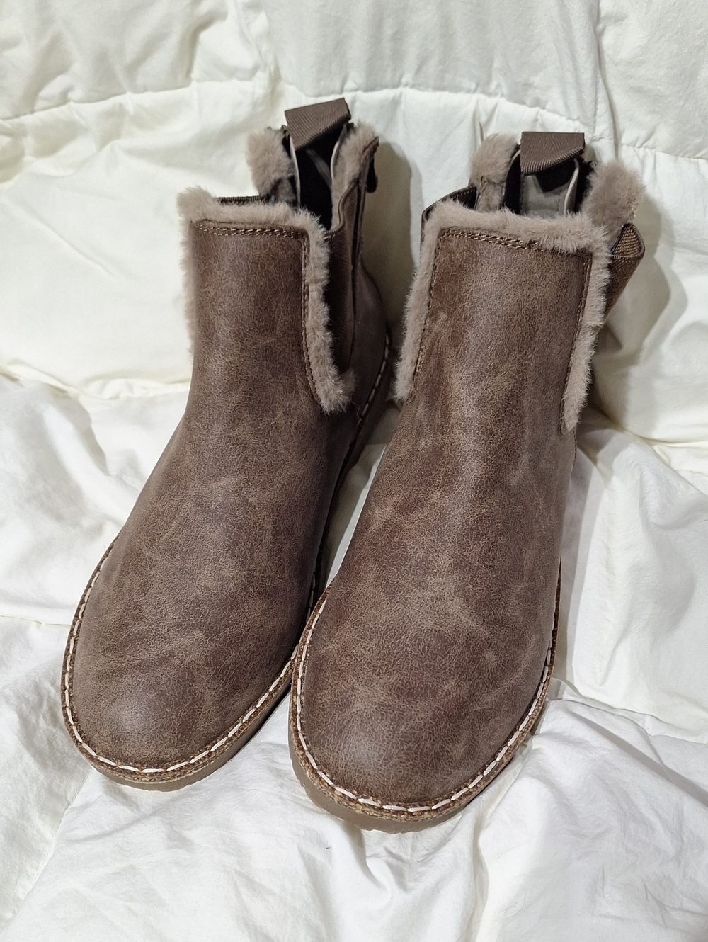 Cozy Taupe Faux-Shearling Ankle Booties